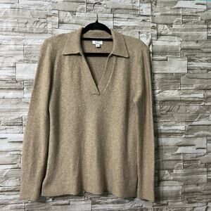 J Crew Sweater Women SZ XS Wool Blend Polo Extra Soft Beige Preppy Academic Cozy